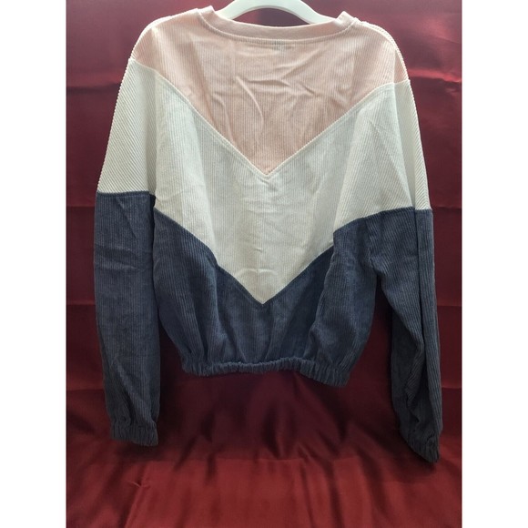 Women Dark Blue Colorblock Pink Long Sleeve Corduroy Sweatshirt small zaful - Picture 4 of 7